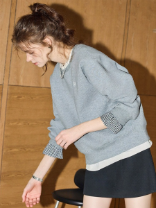 KUHNMARVIN | Áo Hoodie Dài Tay Phối Lưới Caro Thêu Cho Nữ
