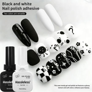 Hassleless 2-Pack Pure White + Pure Black Gel Nail Polish Set - Long-lasting high-gloss/LED lamp cured easily create salon-qua