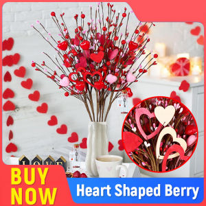 10PCS Valentines Gifts Artificial Red Berry Flower Stems Pink Heart Shaped Berries Picks Branches for Valentine Decorations Mothers Day Wedding Anniversary Home Table Indoor Decor