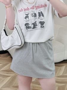 plus Size Womens High Waist Casual Short Skirt Cover Belly Slimming Grey A-Line Skirt Polyester Cotton Spandex Blend Summer