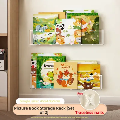 AOQILA | No-Drill Wall Mounted Clear Acrylic Shelving For Childrens Books