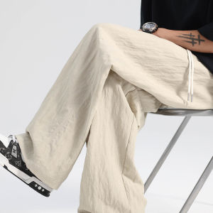 Mens Summer New Linen Drape Straight Leg Sports Casual Pants Loose Wide Leg Loose Fit Breathable Comfortable Straight Tube Trousers
