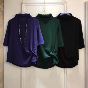 เสื้อยืดคอกลมแขนสั้นผ้าฝ้ายยืดสไตล์เกาหลีสำหรับผู้หญิง ทรงสลิมฟิต ปกติ แขนยาวครึ่งนิ้ว กระโปรงทรงเอ ทรงเข้ารูป ทรงเข้ารูป