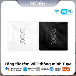 Công Tắc Rèm Thông Minh Moes Tuya Smart WiFi RF433 Với Bảng Điều Khiển Cảm Ứng Kính Cong 2.5D Dành Cho Rèm Cuốn & Cửa Chớp Điều Khiển Từ Xa Không Dây Với Điều Khiển Qua Ứng Dụng & Tương Thích Với Alexa