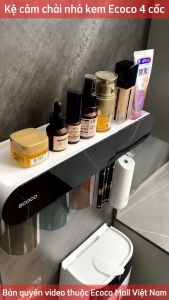 Kệ nhả kem 4 cốc ECOCO cắm bàn chải kệ để đồ có ngăn kéo từ tính không khoan tường mẫu mới 2022 |Kệ nhà tắm thông minh