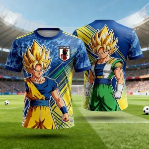 Bandai | FamilyMatching Dragon Ball Z Goku/Vegeta Special Edition Football Jersey T-Shirt Japanese Anime T-Shirt Sports T-Shirt