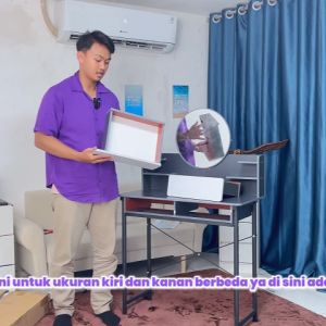 Meja Rias dengan Kaca Minimalis - Meja Make Up Modern - Meja Rias Kayu Moden Minimalis