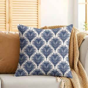 Coastal Blue White Print Cushion Cover Silky Short Plush Invisible Zipper Dustproof Sofa Pillow Case For Home Decor