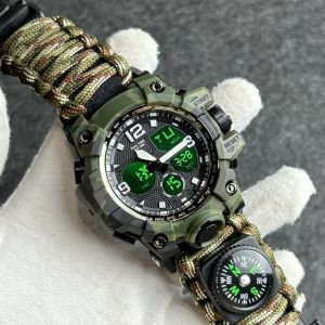 นาฬิกาทหาร Mens Camouflage LED นาฬิกาดิจิตอลนาฬิกากลางแจ้งนาฬิกามัลติฟังก์ชั่นกันน้ํา Dual Display นาฬิกาดิจิตอล