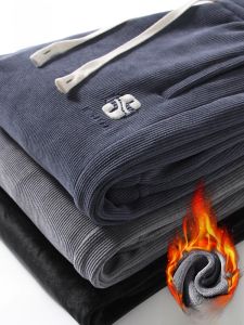 ROMON | Romon Mens Corduroy Pants Fleece Lined Casual Loose Fit Winter Sporty Trousers Youthful Style Long Legs Elastic Waistband