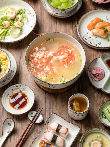 Japanese Style Ceramic Bowl Heat Insulation Soup Bowl Dining Utensils Cherry Blossom Bowl Dish Home Rice Bowl Plate Noodles Bowl Snowflake Glaze