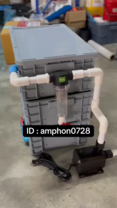 ถังกรองน้ำบ่อปลา ระบบ Pre Filter ไซส์ M  3 ชั้น อุปกรณ์ครบพร้อมใช้งาน ตัวถังน้ำออกแบบม่านน้ำตก