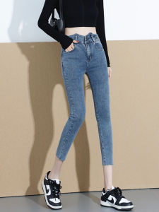 กางเกงยีนส์ทรงสลิมฟิตเอวสูง ทรงเข็มขัด กางเกงขายาวทรงกระบอกยาวถึงเข่า ทรงสลิมฟิต กางเกงยีนส์ทรงเข็มขัดสำหรับผู้หญิง