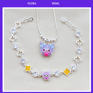 FLORA 0516L - Set bạc ta dây chuyền lắc tay hình Kuromi màu tím dành cho bé gái