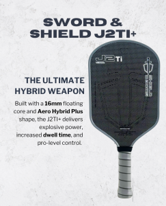 SWORD&SHIELD J2Ti Carbon Fiber Pickleball Paddle Polyester Carbon Weaved Face Polymer Honeycomb Core 16MM Large Sweet Spot