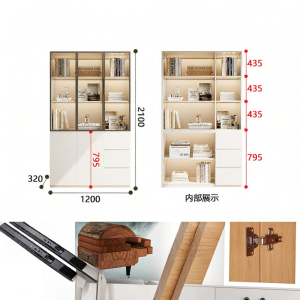 Customized Wooden Glass-Door Creamy Style Bookcase