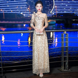 Elegant Long Golden Evening Gown