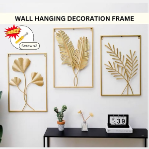 Ready Stock 40x60cm Aesthetic Artificial Plant Wall Art Hanging Decoration Frame Gold Metal Frame Set Bingkai Hiasan Dinding Logam Minimalist Leaf Flower Bunga Gaya Nordic Home Deco Living Room Bedroom TV Sofa Area Hotel Lobby Hiasan Rumah Cantik Mewah