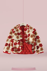 เสื้อแจ็คเก็ตผ้าฝ้ายผสมขนแกะสำหรับเด็กผู้หญิง ทรงใหม่ ลายดอกไม้ 3 มิติ สีแดง เสื้อผ้าเด็กผู้หญิง ฤดูหนาว ฤดูใบไม้ร่วง ฤดูใบไม้ผลิ ฤดูหนาว