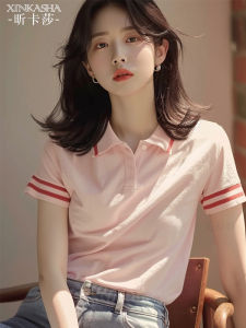 Fashionable Pink Polo Shirt Short Sleeve Casual White Enhancing Womens Top Versatile Commute Suitable Lightweight Summer T-Shirt
