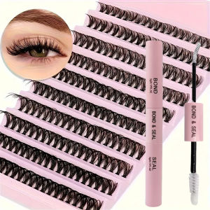 DIY eyelash extension kit 200 eyelash clusters with adhesive and sealing single eyelash set cluster eyelash slender C D curly