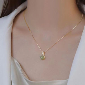 🔥Orfila Gold Hetian Jade Pendant Fashion Design Bringing Wealth and Good Luck Necklace Womens Elegant  Light Luxury Temperament Clavicle Chain