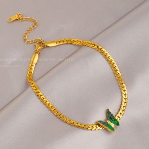 สร้อยข้อเท้าผีเสื้อสีเขียวไททาเนียม 2025 ใหม่ ไม่ซีดจาง ดีไซน์หรูหรา น้ำหนักเบา แฟชั่น สร้อยข้อเท้าผู้หญิง