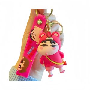 Bandai | Cartoon Crayon Shin-chan Cosplay Keychain with Wrist Strap Silicone Key Holder Car Key Pendant Anime Fans Gift