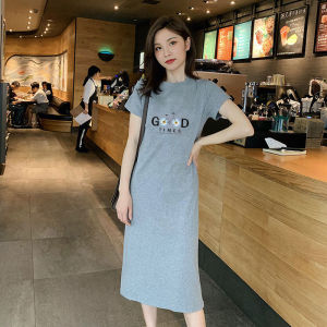 Knee-Length Short-Sleeve T-Shirt Dress Womens Summer New Simple Elegance Dress Korean Loose Casual Lazy Girl Skirt