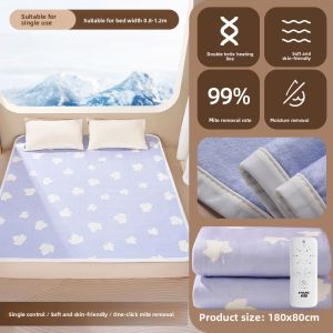 Dual-Control Temperature Adjustable Electric Blanket Safety Heating Mat for Students Dormitory Crystal Velvet Fabric Heat Retention