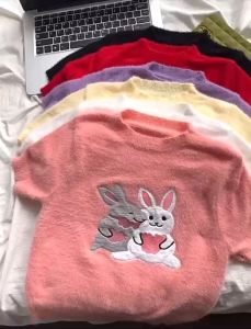 Áo Len Lông Thỏ Ngắn Tay Hình Thỏ Siêu Cute