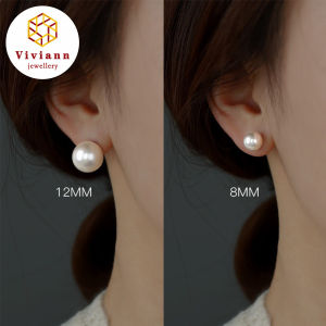Viviann Original Design 6/8/10/12/14mm Silver Pearl Stud Earrings Sliver Earring Cultured White Pearl for Women Earring Jewelry Wholesale Pearl Korean Style Stud Earrings For Women Silver Earings Jewelry Wedding Bridal Accessories
