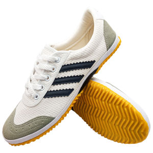 Qingdao Shuangxing Famous Bull Tendon Bottom Casual Low Top Canvas Sports Shoes Laced Three Bars White Leisure Sneakers