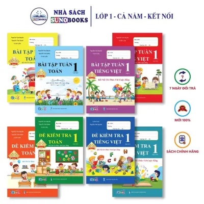 Sách - Trọn Bộ Bài Tập Tuần Đề Kiểm Tra Toán và Tiếng Việt Lớp 1 - Kết Nối - Cả năm học (8 quyển)