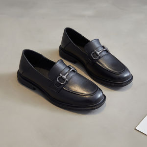 Flat Bottom Leather Loafers Womens Spring Summer New Korean Style Square Head Dual Wear Small Leather Shoes Casual Fashion