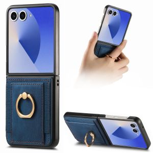 szhaiyu | Ring Holder Cards Solt Retro Leather Wallet Phone Case for Samsung Galaxy Z Flip 8 7 6 5 4 Flip7FE Purse Stand Protective Cover