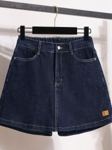 plus Size Womens Denim Shorts Elastic Waistband Blue Stretchy Anti-Light Casual Summer Jeans Pants Loose Fit Cotton Blend