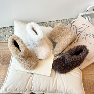Thickened Lamb Fur Childrens Snow Boots Winter Warm Cozy Baby Booties Princess Style Slip-On Coral Fleece Rubber Anti-Slip Sole