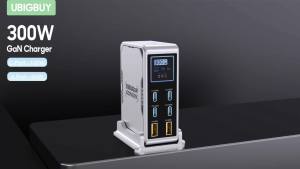 Ubigbuy 300W GaN Charger PPS PD 100W USB Type C 6-Port Digital Display Desktop Fast Charging Station for MacBook iPhone Samsung