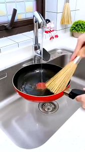 Chổi cọ nồi cọ chảo cán gỗ chổi tre cọ chảo phục vụ trong gia đình nhà hàng khách sạn thân thiên môi trường-ESTLA