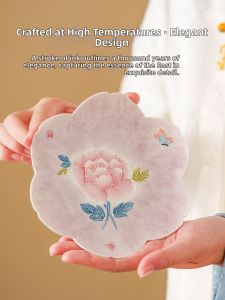 SHUANGYU | Hand-Painted Peony Ceramic Tea Tray Insulation Pad