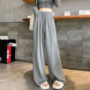 Gray Wide Leg Pants High Waist Slim Fit Casual Trousers for Short Women 150 Rice Noodles Lazy Loose Leisure Pants