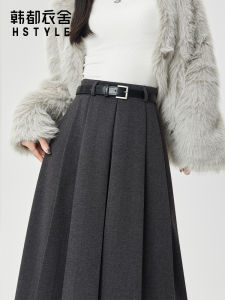 Váy Midi Chữ a Cạp Cao Màu Xám Len Cho Nữ Mùa Thu Đông 2025 Váy Xếp Ly Dài Mới Váy Công Sở Váy Chữ a Váy Xếp Ly