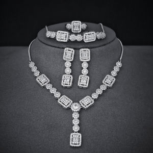 2024 Cao Cấp Cô Dâu Bộ Trang Sức Nữ Thiết Kế Độc Đáo Quà Kỷ Niệm Moonso E053-R053-S053-X053 Đồng Hình Học Đính Đá Cubic Zirconia