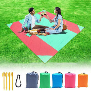 Large Size Picnic Mat 210T Polyester Plaid Beach Mat Foldable Camping Mat Outdoor Picnic Blanket Portable Mat 3M 2.7M Camping Hiking Sleeping Pads