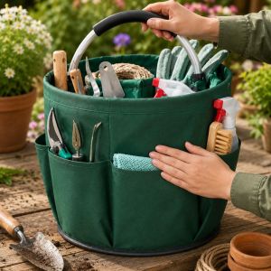 17L Multi-pocket Foldable Cleaning Caddy / Waterproof Large Storage Tote with Handle / Heavy Duty Oxford Bucket Bag / Home Garden Picnic Supply Organizer