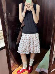 Váy Xếp Ly Chiffon Cạp Cao Mùa Hè Cho Nữ Họa Tiết Hoa Cổ Điển Váy Midi Chữ a Váy Xếp Ly Họa Tiết Hoa