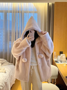 Autumn Winter Thickened Hooded Mid-Length Fake Otter Fur Coat Leather And Fur Integrated Fluffy Eco-friendly Fur Jacket