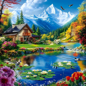 500/1024PCS Jigsaw Puzzle Beautiful Cartoon Seaside Cottage Scene For Adults Perfect For Quiet Evening Activity