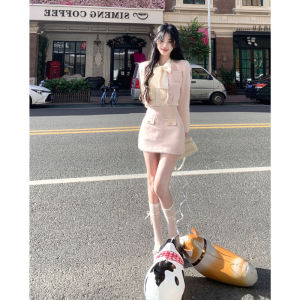 Autumn and Winter Korean Style Ladies Elegant Fancy Chanel Coat Womens Bandage Dress Shirt Slim Looking Package Hip Skirt Suit